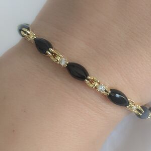 Bracelet 18K Gold Filled Good Quality Onyx Oval Bracelet Will Not Tarnish 7.5"